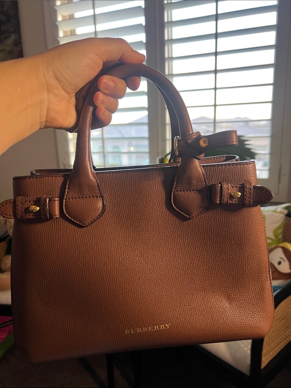 Burberry Brown Structured Leather and canvas handbag